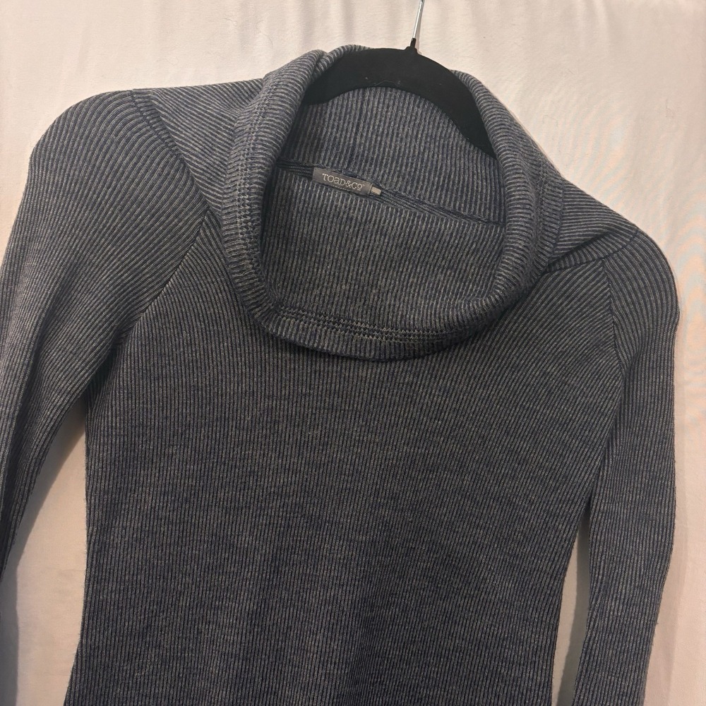 Toad & Co 100% Merino Wool Cowlneck Ribbed Uptown Sweater Dress‎ Gray Blue Sz M